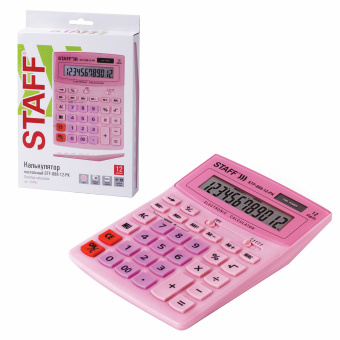 Калькулятор настольный STAFF STF-888-12-PK (200х150 мм) 12 разрядов, двойное питание, РОЗОВЫЙ, 250452 за 696 ₽. Калькуляторы настольные. Доставка по России. Без переплат!
