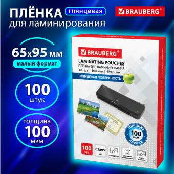 Пленки-заготовки для ламинирования МАЛОГО ФОРМАТА (65х95 мм), КОМПЛЕКТ 100 шт., 100 мкм, BRAUBERG, 530903 за 108 ₽. Пакеты для ламинирования. Доставка по России. Без переплат!