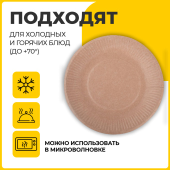 Тарелка одноразовая крафт бумажная 230 мм, КОМПЛЕКТ 100 штук, LAIMA ECO CRAFT, 608088 за 480 ₽. Тарелки одноразовые. Доставка по России. Без переплат!