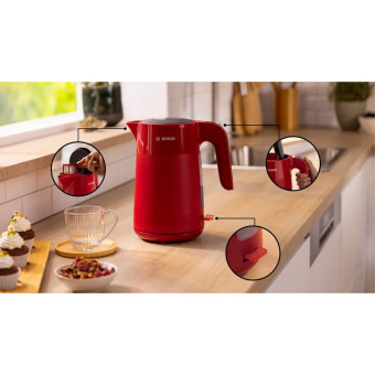 Чайник BOSCH TWK 2M164, 1,7 л, 2400 Вт, закрытый нагревательный элемент, пластик, красный за 8&nbsp;085 ₽. Чайники. Доставка по России. Без переплат!
