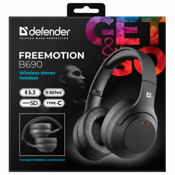 Наушники с микрофоном (гарнитура) DEFENDER FreeMotion B690, Bluetooth, беспроводные, черные, 63690 за 1&nbsp;345 ₽. Гарнитуры беспроводные. Доставка по России. Без переплат!