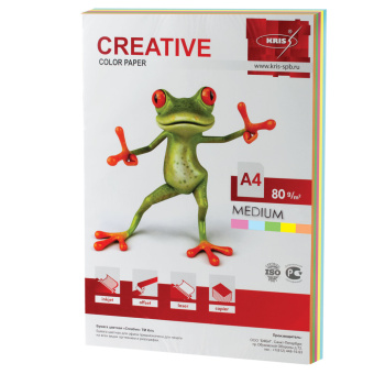 Бумага цветная CREATIVE color (Креатив) А4, 80 г/м2, 100 л., (5 цветов х 20 листов), микс медиум, БОpr-100r за 324 ₽. Бумага цветная форматная. Доставка по России. Без переплат!