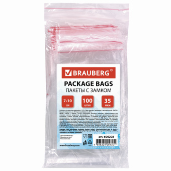 Пакеты с замком ZIP LOCK "зиплок", комплект 100 шт., 70х100 мм, ПВД, толщина 35 микрон, BRAUBERG, 606208 за 69 ₽. Пакеты с замком "зиплок". Доставка по России. Без переплат!