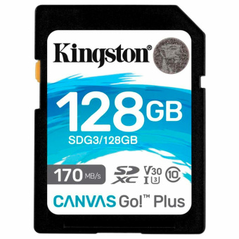 Карта памяти SDXC 128GB KINGSTON Canvas Go Plus, UHS-I U3, 170 Мб/с (class 10), SDG3/128GB за 2 999 ₽. Карты памяти. Доставка по России. Без переплат!