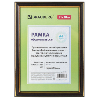 Рамка 21х30 см, пластик, багет 20 мм, BRAUBERG "HIT3", красное дерево с двойной позолотой, стекло, 390986 за 208 ₽. Рамки для дипломов, сертификатов, грамот, фотографий. Доставка по России. Без переплат!