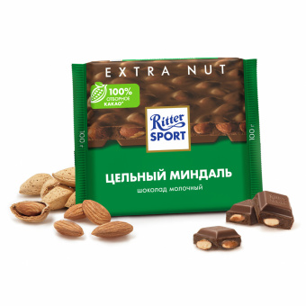 Шоколад RITTER SPORT "Extra Nut", молочный, с цельным миндалем, 100 г, Германия, 7036 за 220 ₽. Шоколад. Доставка по России. Без переплат!
