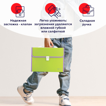 Папка-портфель пластиковая BRAUBERG "JOY", А4 (330х245х35 мм), 13 отделений, с окантовкой, салатовая, 227974 за 640 ₽. Портфели пластиковые. Доставка по России. Без переплат!