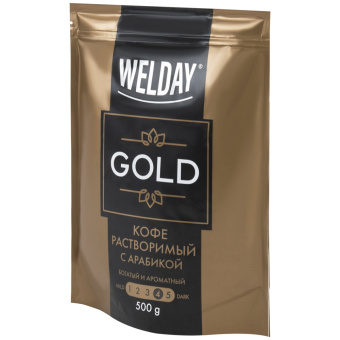 Кофе растворимый WELDAY (ВЭЛДЭЙ) "GOLD" 500 г, БРАЗИЛИЯ, арабика, сублимированный, в упаковке Zip-Lock, 622673 за 1 607 ₽. Кофе растворимый. Доставка по России. Без переплат!