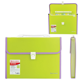 Папка-портфель пластиковая BRAUBERG "JOY", А4 (330х245х35 мм), 13 отделений, с окантовкой, салатовая, 227974 за 640 ₽. Портфели пластиковые. Доставка по России. Без переплат!