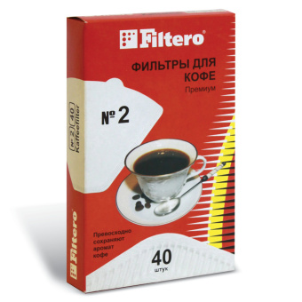 Фильтр FILTERO ПРЕМИУМ №2 для кофеварок, бумажный, отбеленный, 40 штук, №2/40 за 256 ₽. Расходные материалы для кофеварок и кофемашин. Доставка по России. Без переплат!