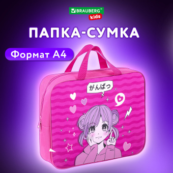 Папка на молнии с ручками BRAUBERG KIDS А4, 1 отделение, полиэстер, 80 мм, "Девочка-аниме", 272121 за 390 ₽. Папки-сумки с ручками. Доставка по России. Без переплат!