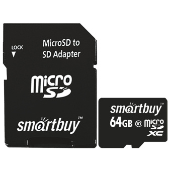 Карта памяти micro SDXC, 64 GB, SMARTBUY, 10 Мб/сек. (class 10), с адаптером, SB64GBSDCL10-01 за 667 ₽. Карты памяти. Доставка по России. Без переплат!