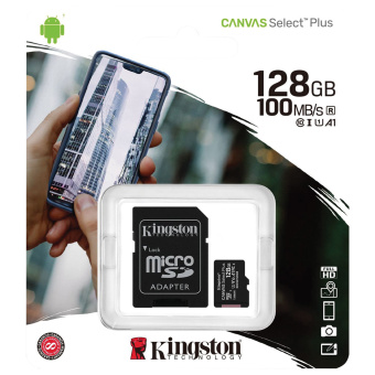 Карта памяти microSDXC 128 GB KINGSTON Canvas Select Plus UHS-I U1,100 Мб/с (class 10), адаптер, SDCS2/128 GB, SDCS2/128GB за 1 545 ₽. Карты памяти. Доставка по России. Без переплат!