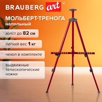 Мольберт-тренога металлический, телескопический, красный, 110х164х91 см, чехол, BRAUBERG ART BASIC, 192750 за 924 ₽. Мольберты. Доставка по России. Без переплат!