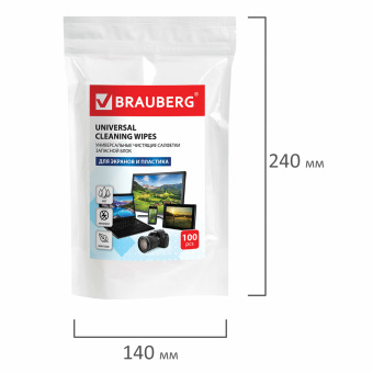 Салфетки для экранов всех типов и пластика (запасной блок) BRAUBERG, пакет 100 шт., влажные, 511685 за 154 ₽. Чистящие салфетки для техники. Доставка по России. Без переплат!