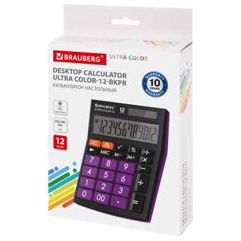 Калькулятор настольный BRAUBERG ULTRA COLOR-12-BKPR (192x143 мм), 12 разрядов, двойное питание, ЧЕРНО-ФИОЛЕТОВЫЙ, 250501 за 972 ₽. Калькуляторы настольные. Доставка по России. Без переплат!