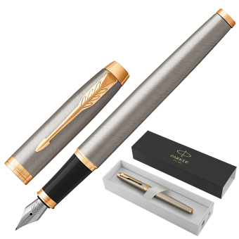 Ручка перьевая PARKER "IM Core Brushed Metal GT", серебристый матовый лак, позолота, синяя, 1931649 за 5&nbsp;890 ₽. Ручки перьевые подарочные. Доставка по России. Без переплат!