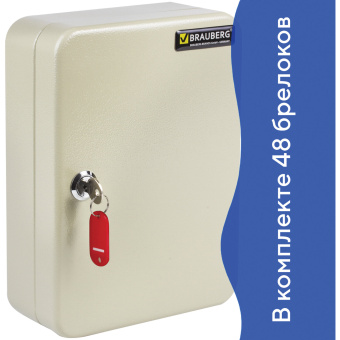Шкафчик (Ключница) на 48 ключей BRAUBERG, 250х180х80 мм, с замком, + 48 брелоков, серый, 290338 за 1&nbsp;611 ₽. Шкафчики и панели для ключей. Доставка по России. Без переплат!