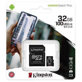 Карта памяти microSDHC 32 GB KINGSTON Canvas Select Plus, UHS-I U1, 100 Мб/с (class 10), адаптер, SDCS2/32GB за 771 ₽. Карты памяти. Доставка по России. Без переплат!