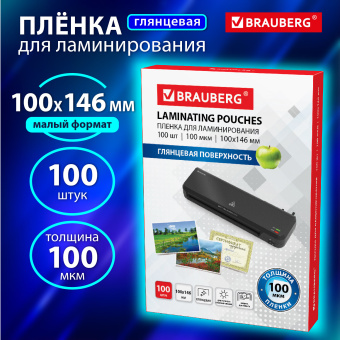 Пленки-заготовки для ламинирования МАЛОГО ФОРМАТА (100х146 мм), КОМПЛЕКТ 100 шт., 100 мкм, BRAUBERG, 530900 за 225 ₽. Пакеты для ламинирования. Доставка по России. Без переплат!