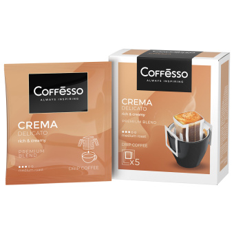 Кофе в дрип-пакетах COFFESSO "Crema Delicato" 5 порций по 9 г, 102312 за 293 ₽. Кофе растворимый. Доставка по России. Без переплат!