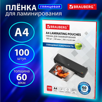 Пленки-заготовки для ламинирования А4, КОМПЛЕКТ 100 шт., 60 мкм, BRAUBERG, 531452 за 537 ₽. Пакеты для ламинирования. Доставка по России. Без переплат!