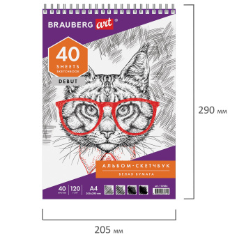 Скетчбук, белая бумага 120 г/м2, 205х290 мм, 40 л., гребень, жёсткая подложка, BRAUBERG ART DEBUT, 110984 за 102 ₽. Альбомы, скетчбуки и бумага для графики и эскизов. Доставка по России. Без переплат!