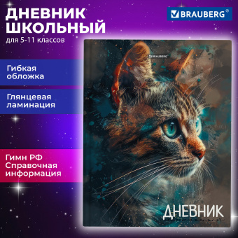 Дневник 5-11 класс 48 л., гибкая обложка, BRAUBERG, глянцевая ламинация, с подсказом, "Cat", 107181 за 60 ₽. Дневники для старших классов. Доставка по России. Без переплат!