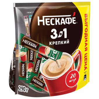 Кофе растворимый порционный NESCAFE "3 в 1 Крепкий", КОМПЛЕКТ 20 пакетиков по 14,5 г, 12460873 за 500 ₽. Кофе растворимый. Доставка по России. Без переплат!
