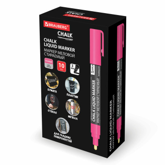Маркер меловой CHALK LIQUID MARKER, РОЗОВЫЙ, 3 мм, стираемый, BRAUBERG "CHALK", 152586 за 94 ₽. Маркеры меловые. Доставка по России. Без переплат!