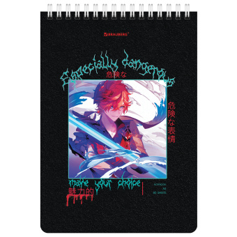 Блокнот А5 (146х206 мм), 80 л., гребень, картон, клетка, BRAUBERG, "Аниме", 114375 за 45 ₽. Блокноты. Доставка по России. Без переплат!