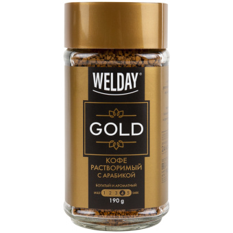 Кофе растворимый WELDAY (ВЭЛДЭЙ) "GOLD" 190 г, стеклянная банка, сублимированный, 622674 за 709 ₽. Кофе растворимый. Доставка по России. Без переплат!
