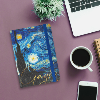 Блокнот с резинкой в клетку 96 л., А5 (145х203 мм), твердая обложка с фольгой, BRAUBERG, "Van Gogh", 113728 за 239 ₽. Блокноты в книжном переплете. Доставка по России. Без переплат!