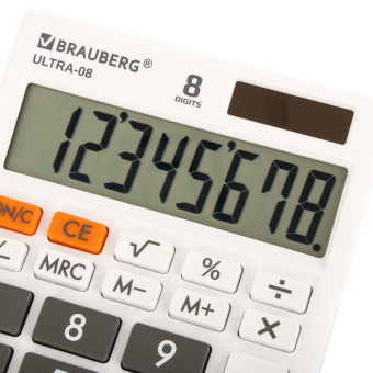Калькулятор настольный BRAUBERG ULTRA-08-WT, КОМПАКТНЫЙ (154x115 мм), 8 разрядов, двойное питание, БЕЛЫЙ, 250512 за 475 ₽. Калькуляторы настольные. Доставка по России. Без переплат!