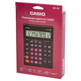 Калькулятор настольный CASIO GR-12С-WR (210х155 мм), 12 разрядов, двойное питание, БОРДОВЫЙ, GR-12C-WR-W-EP за 1 832 ₽. Калькуляторы настольные. Доставка по России. Без переплат!