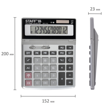 Калькулятор настольный металлический STAFF STF-1712 (200х152 мм), 12 разрядов, двойное питание, 250121 за 966 ₽. Калькуляторы настольные. Доставка по России. Без переплат!