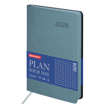 Ежедневник датированный 2026 А5 138x213 мм, BRAUBERG "Stylish", под кожу, гибкий, серо-голубой, 117105 за 172 ₽. Ежедневники с покрытием "под кожу и ткань". Доставка по России. Без переплат!