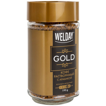 Кофе растворимый WELDAY "GOLD" 190 г, стеклянная банка, сублимированный, 622674 за 509 ₽. Кофе растворимый. Доставка по России. Без переплат!