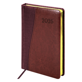 Ежедневник датированный 2026, А5, 138x213 мм, BRAUBERG "Cayman", под кожу, бордовый/коричневый, 117044 за 185 ₽. Ежедневники с покрытием "под кожу и ткань". Доставка по России. Без переплат!