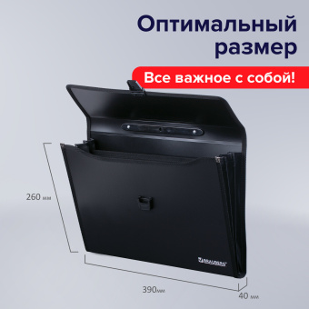 Папка-портфель пластиковая BRAUBERG А4+ (390х260х40 мм), 3 отделения, фактура линейная, черная, 221389 за 874 ₽. Портфели пластиковые. Доставка по России. Без переплат!