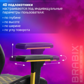 Кресло BRABIX PREMIUM "Tanos GM-180", мультиблок, 4D подлокотники, литой поролон, черное/желтое, 532953 за 30&nbsp;151 ₽. Кресла игровые. Доставка по России. Без переплат!