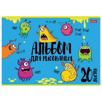 Альбом для рисования, А4, 20 л., скоба, обложка картон, выборочный лак, HATBER, 205х290 мм, "Монстрики", 074632, 20А4вмВ за 58 ₽. Альбомы и папки для рисования. Доставка по России. Без переплат!