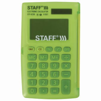 Калькулятор карманный STAFF STF-6238 (104х63 мм), 8 разрядов, двойное питание, БЕЛЫЙ С ЗЕЛЁНЫМИ КНОПКАМИ, блистер, 250283 за 430 ₽. Калькуляторы карманные. Доставка по России. Без переплат!