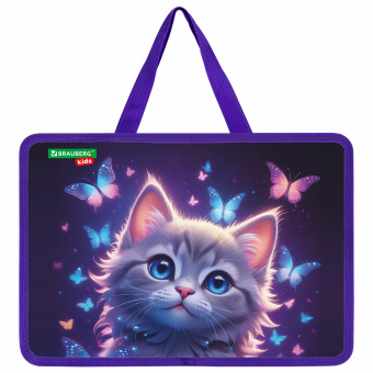 Папка на молнии с ручками BRAUBERG KIDS А4, 1 отделение, пластик, 100 мм, "Любознательный кот", 273376 за 234 ₽. Папки-сумки с ручками. Доставка по России. Без переплат!