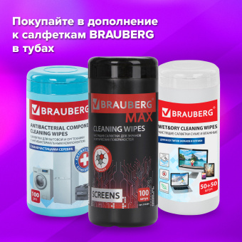 Салфетки для экранов всех типов и пластика (запасной блок) BRAUBERG, пакет 100 шт., влажные, 511685 за 154 ₽. Чистящие салфетки для техники. Доставка по России. Без переплат!