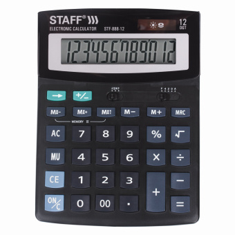Калькулятор настольный STAFF STF-888-12 (200х150 мм), 12 разрядов, двойное питание, 250149 за 1 059 ₽. Калькуляторы настольные. Доставка по России. Без переплат!