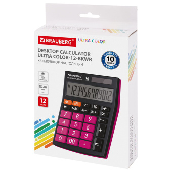 Калькулятор настольный BRAUBERG ULTRA COLOR-12-BKWR (192x143 мм), 12 разрядов, двойное питание, ЧЕРНО-МАЛИНОВЫЙ, 250500 за 972 ₽. Калькуляторы настольные. Доставка по России. Без переплат!