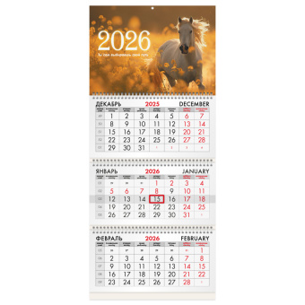 Календарь квартальный на 2026 г., 3 блока, 3 гребня, бегунок, офсет, BRAUBERG, "Символ года 5", 116769 за 133 ₽. Календари настенные. Доставка по России. Без переплат!