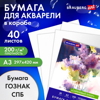 Бумага для акварели А3 40 л., 200 г/м2 ГОЗНАК СПб, в коробке, BRAUBERG ART CLASSIC, "СИРЕНЕВЫЙ БУКЕТ", 116886 за 795 ₽. Альбомы и бумага для акварели и масла. Доставка по России. Без переплат!