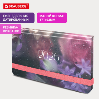 Еженедельник датированный 2026 с резинкой 171х93 мм, BRAUBERG, твердый, УФ-ЛАК, 64 л., "Цветы", 117348 за 138 ₽. Еженедельники. Доставка по России. Без переплат!